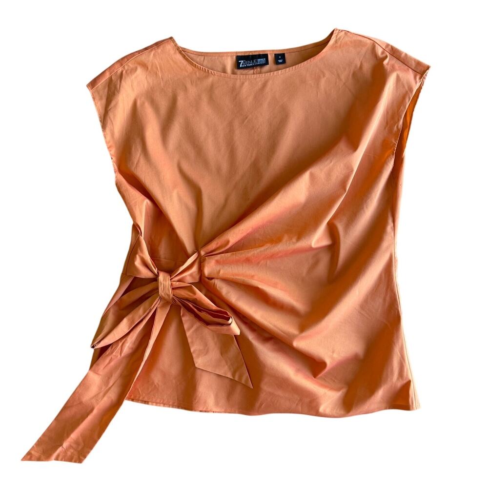 7th Avenue New York & Company Orange Tie Front Top Size S Sleeveless Blouse